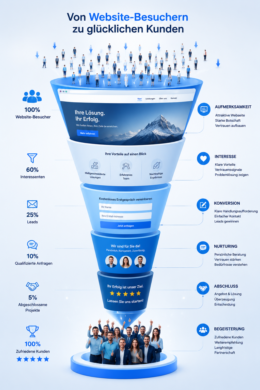 Infografik vom Website-Besucher zum zufriedenen Kunden